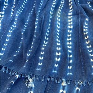 Vintage African Indigo Denim Shibori Mudcloth 57” L x 43” W Textile | No. 165